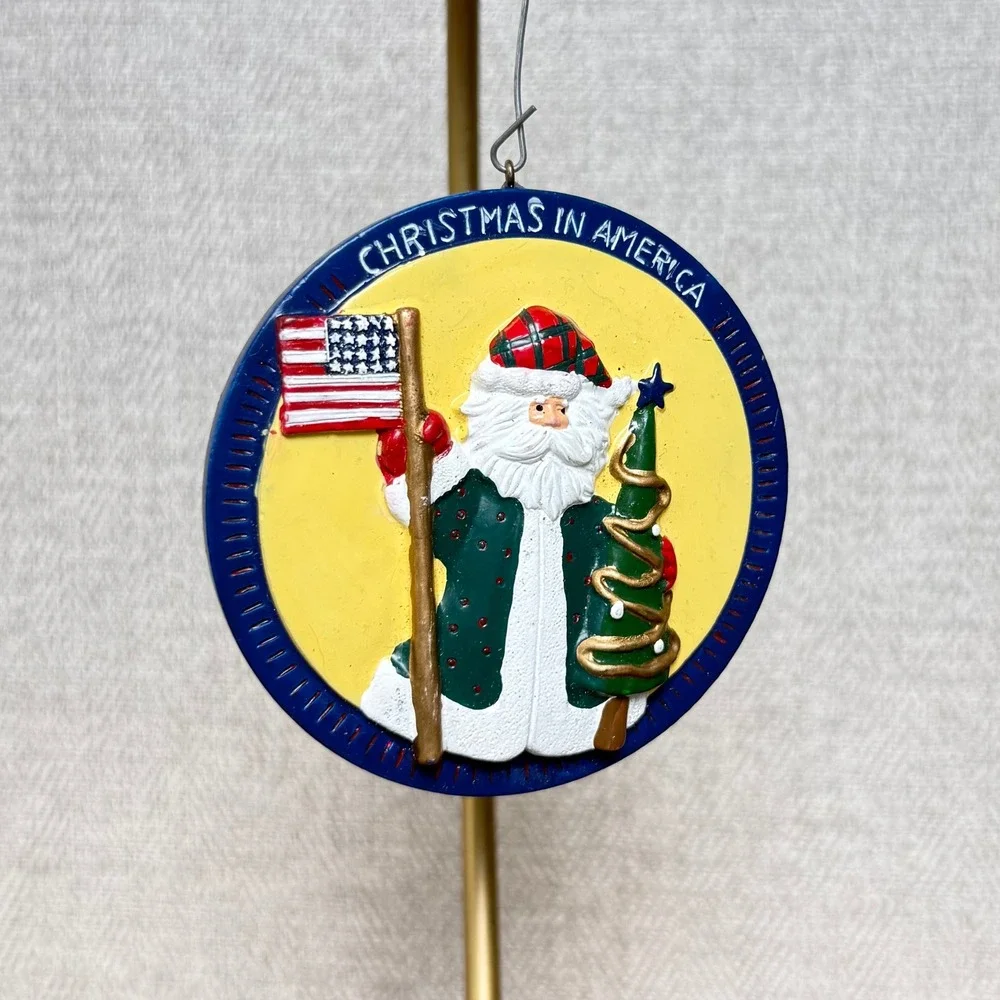 Christmas in America Santa‎ Claus Ceramic Ornament Patriotic American Flag Blue